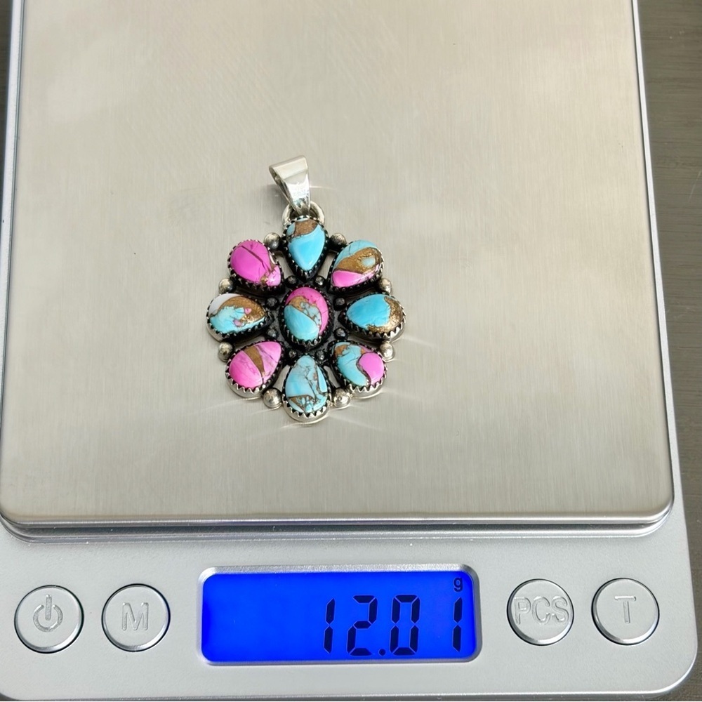 Pure Sterling Silver 925 Cotton Candy Turquoise Pendant Boho Southwest New - Picture 12 of 12